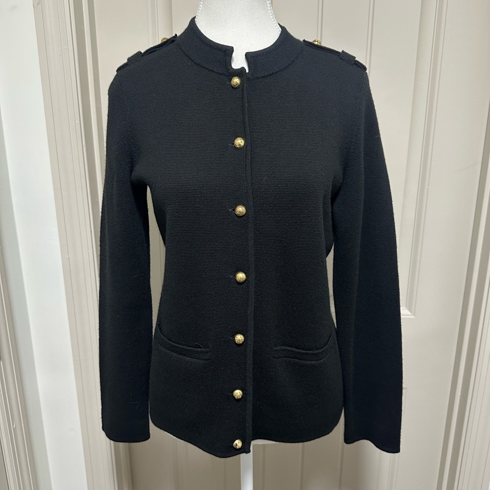 Talbots Black 100% merino wool Jacket with Gold Military Buttons